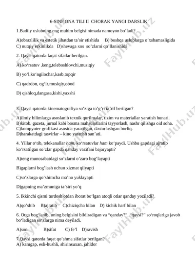 6-sinf ona tili ii chorak yangi darslik — DOCX