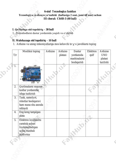 6-sinf texnologiya dizayn 3-chsb @summativ_formativ_baholash — PDF
