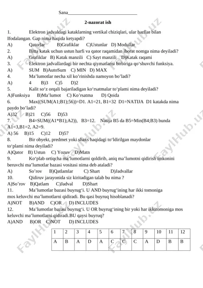 6-sinf informatika 2-chorak nazorat ishi — DOCX
