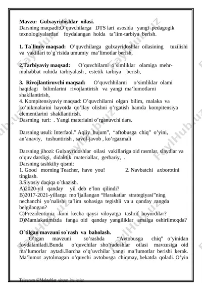6-sinf biologiya gulxayridoshlar oilasi — DOC