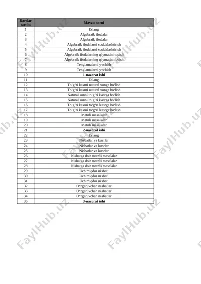 6-sinf matematika yangi 2-chorak @e_baza_ishreja — XLSX