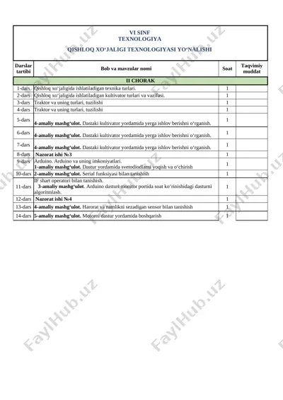 texnologiya 6-sinf q.x 2024-2025_ — XLSX