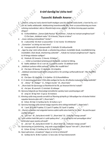 6-sinf ad] test mavzulashtirilgan — DOCX