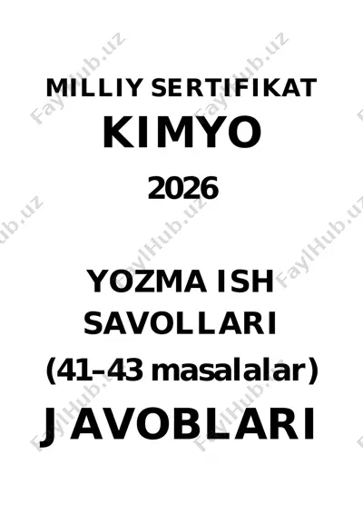 milliy sertifikat kimyo 2026 (d.xakimov) yozma ish javoblari — PDF
