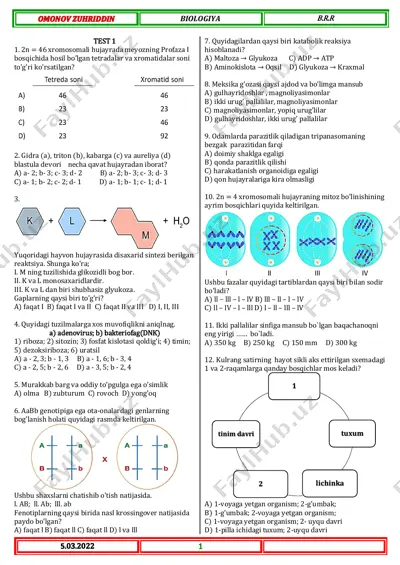 20 ta varyant (javobsiz) — PDF