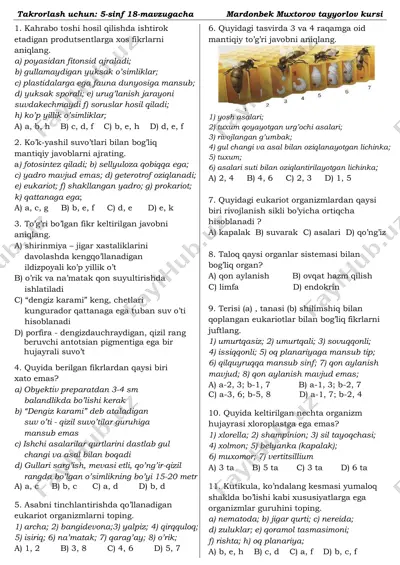 takrorlash uchun 5-sinf 18-mavzugacha — PDF