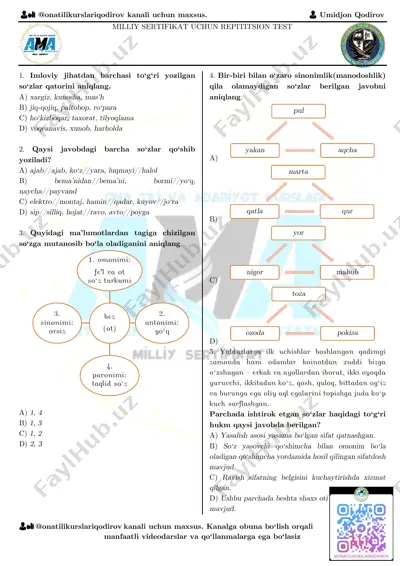 milliy sertifikat uchun repititsion test 9 javobsiz — PDF