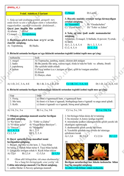5-sinf adabiyot 1-variant (a) (javobli) (1) — PDF