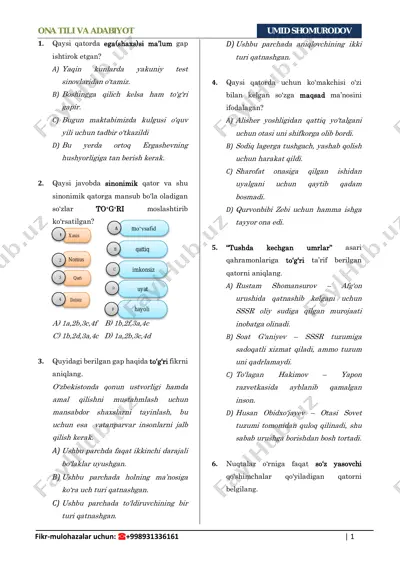 2024-yil 14-iyul tushgan testlar — PDF