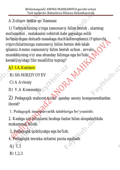 a.xoliqov to~liq testlar jamlamasi 300 talik — PDF