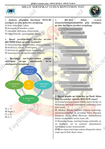 milliy sertifikat uchun repititsion test 6 — PDF