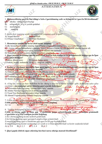 attestatsiya repititsion test 5 javoblari — PDF