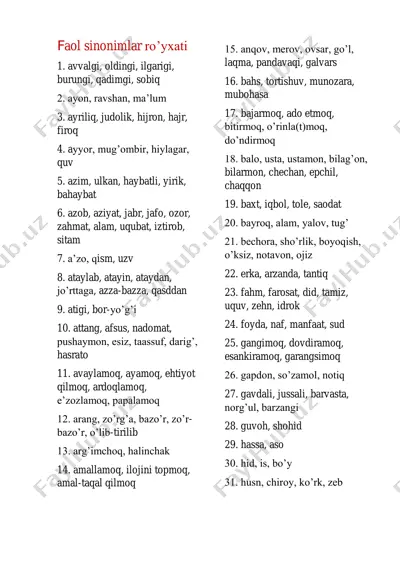 faol sinonimlar ro'yxati — PDF