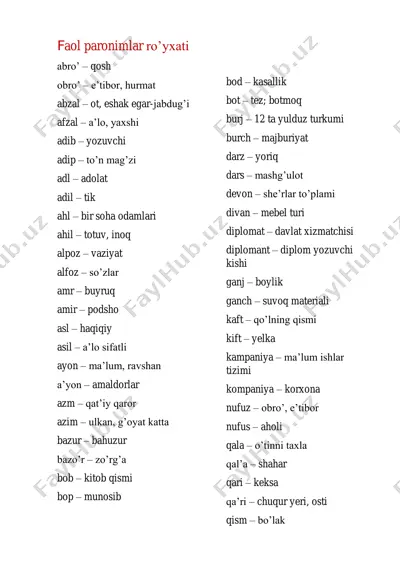 faol paronimlar ro'yxati — PDF