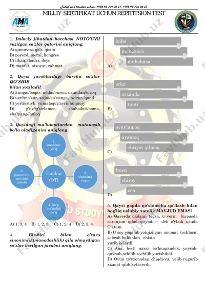 milliy sertifikat uchun repititsion test — PDF