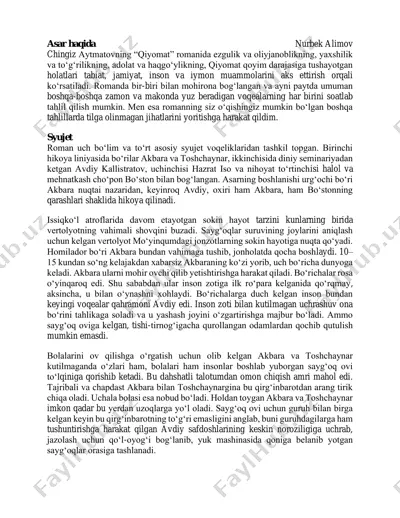 qiyomat romani tahlili va syujeti — PDF