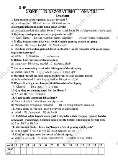 13- nazorat ishi ona tilidan 2- sinf — PDF