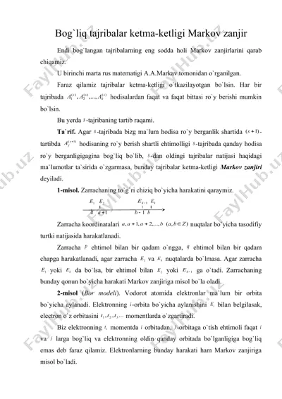 bog`liq tajribalar ketma-ketligi markov zanjir — DOC