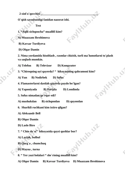 o`qish test aprel qo`shjanova mahliyo — DOCX