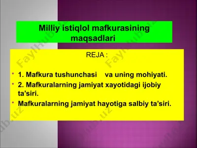 milliy istiqlol mafkurasining maqsadlari — PPT