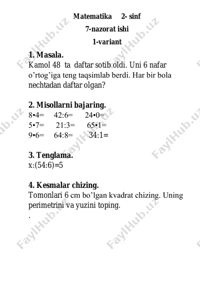 7- nazorat ishi matem 2- sinf — PDF