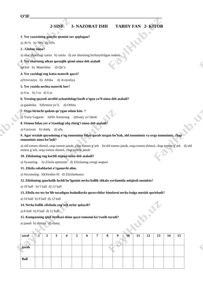 2_sinf_3_nazorat_ishi_tabiiy_fan_2_ktob_yuzasidan — DOCX