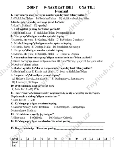9- nazorat ishi ona tilidan 2- sinf — PDF