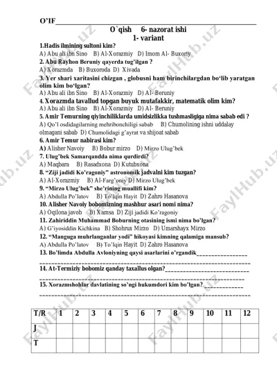6- nazorat ishi o'qish savodxonligi — PDF