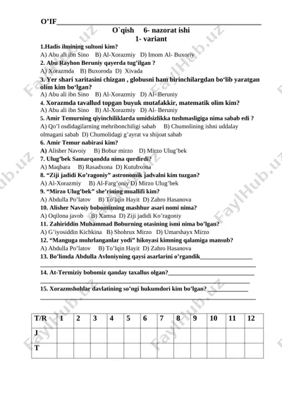 6- nazorat ishi o'qish savodxonligi — DOCX