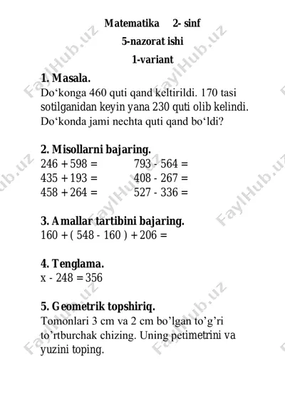 5- nazorat ishi matem 2- sinf — PDF