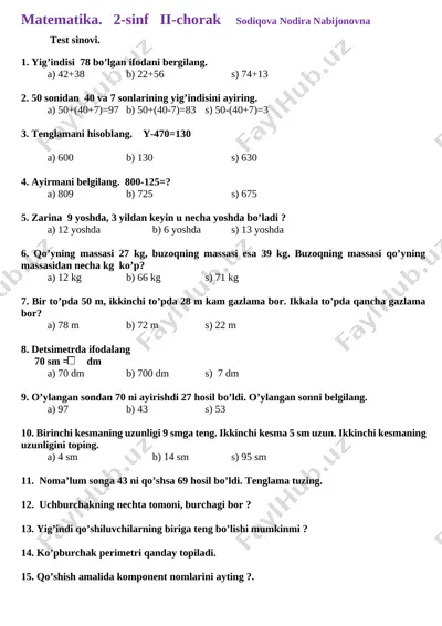 matematika test 2-chorak snn — DOCX