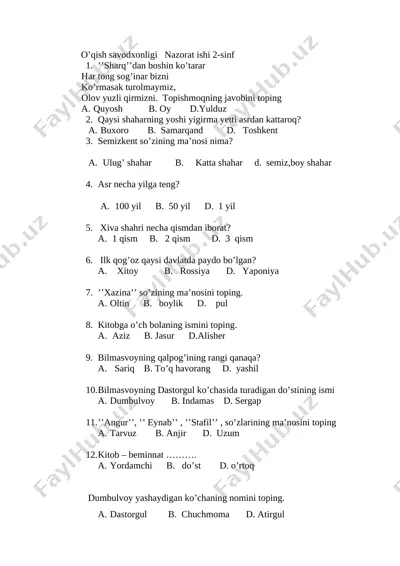 o'qish 2-sinf test — DOCX