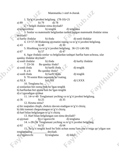 o'qish, ona tili,matematika 1 — DOCX