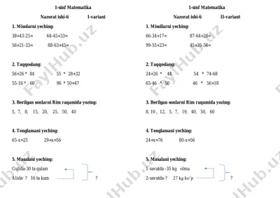1-sinf matematika nazorat ishi-6 — PDF
