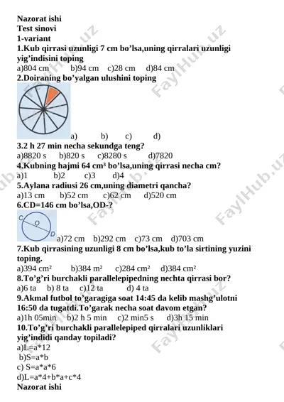 nazorat ishi matematika — DOCX
