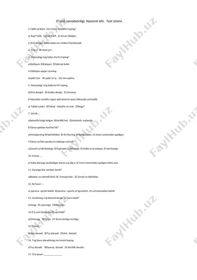 o'qish 3-chorak test — DOCX