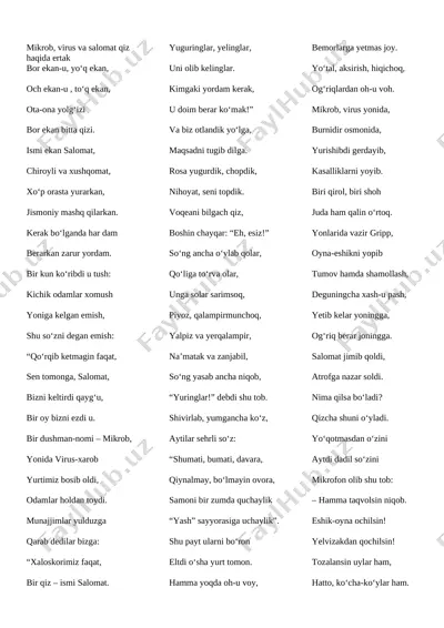 mikrob virus va salomat qiz ertagi — DOCX
