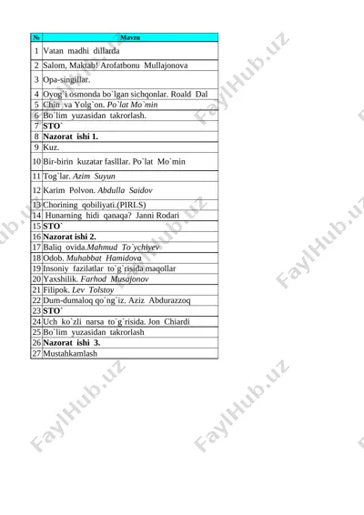 3-sinf o'qish 1-chorak — XLSX