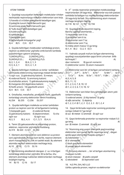 kimyodan testlar to'plami — DOCX