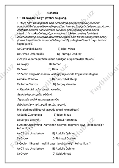 7-sinf 4-chorak uchun — PDF