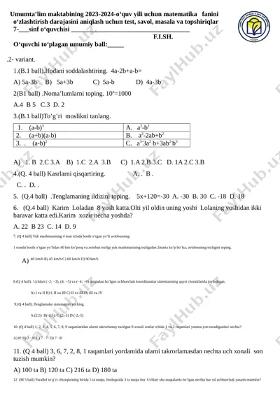 7-sinf matematika 2-variant — DOCX