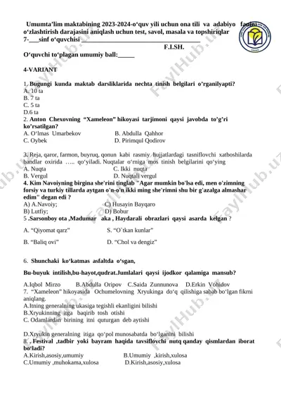 7-sinf 4-variant — DOCX