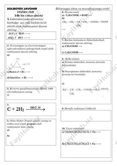 organik reaksiyalardan nazorat — PDF