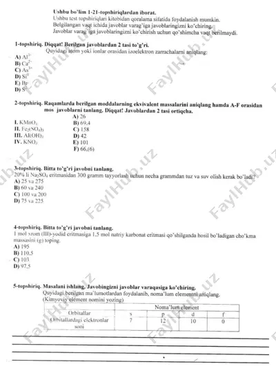 sertifikat kimyo may oyi savollari — PDF
