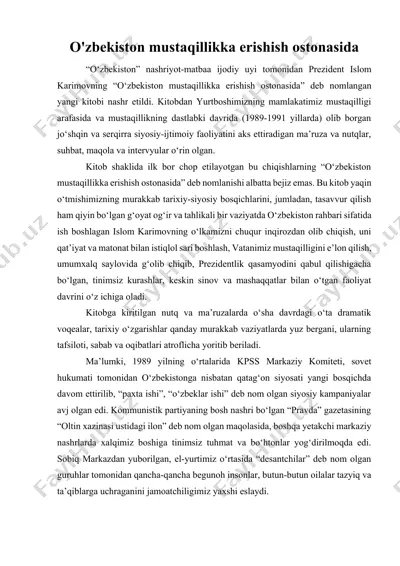 o'zbekiston mustaqillikka erishish ostonasida — DOCX