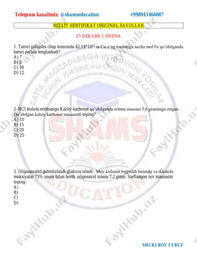 27-dekabr 1-smena originallar savollar — PDF