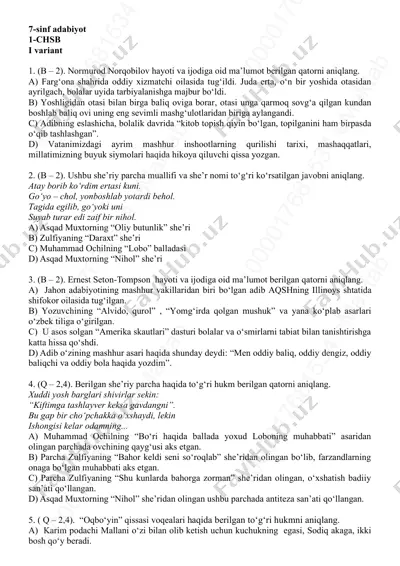 7-sinf adabiyot 1-chsb 1-var. @summativ_formativ_baholash — PDF