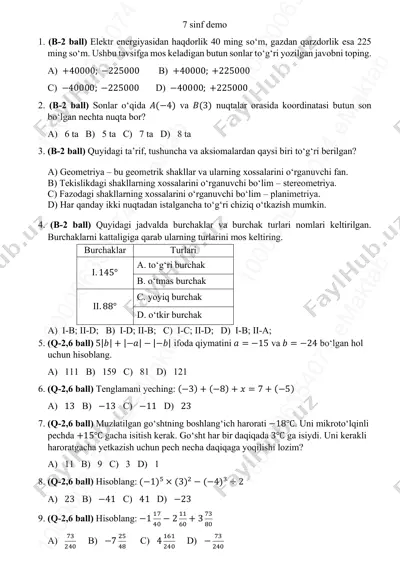 7-sinf matematika demo 1-chsb @summativ_formativ_baholash — PDF