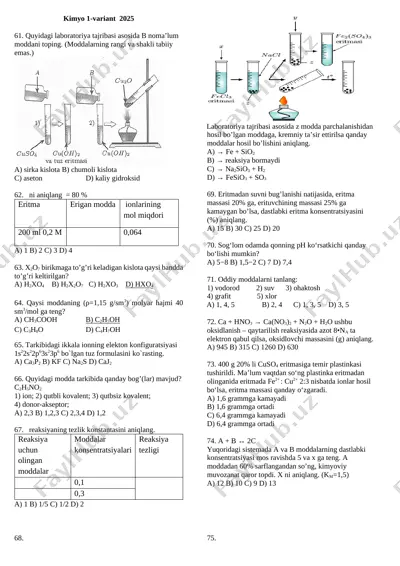 kimyo dekabr sinov 25 1 var — DOCX