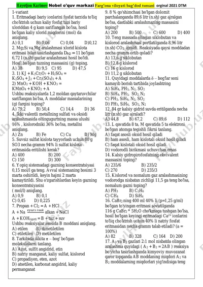 kimyo 2021 dtm 30 talik javobsiz — PDF